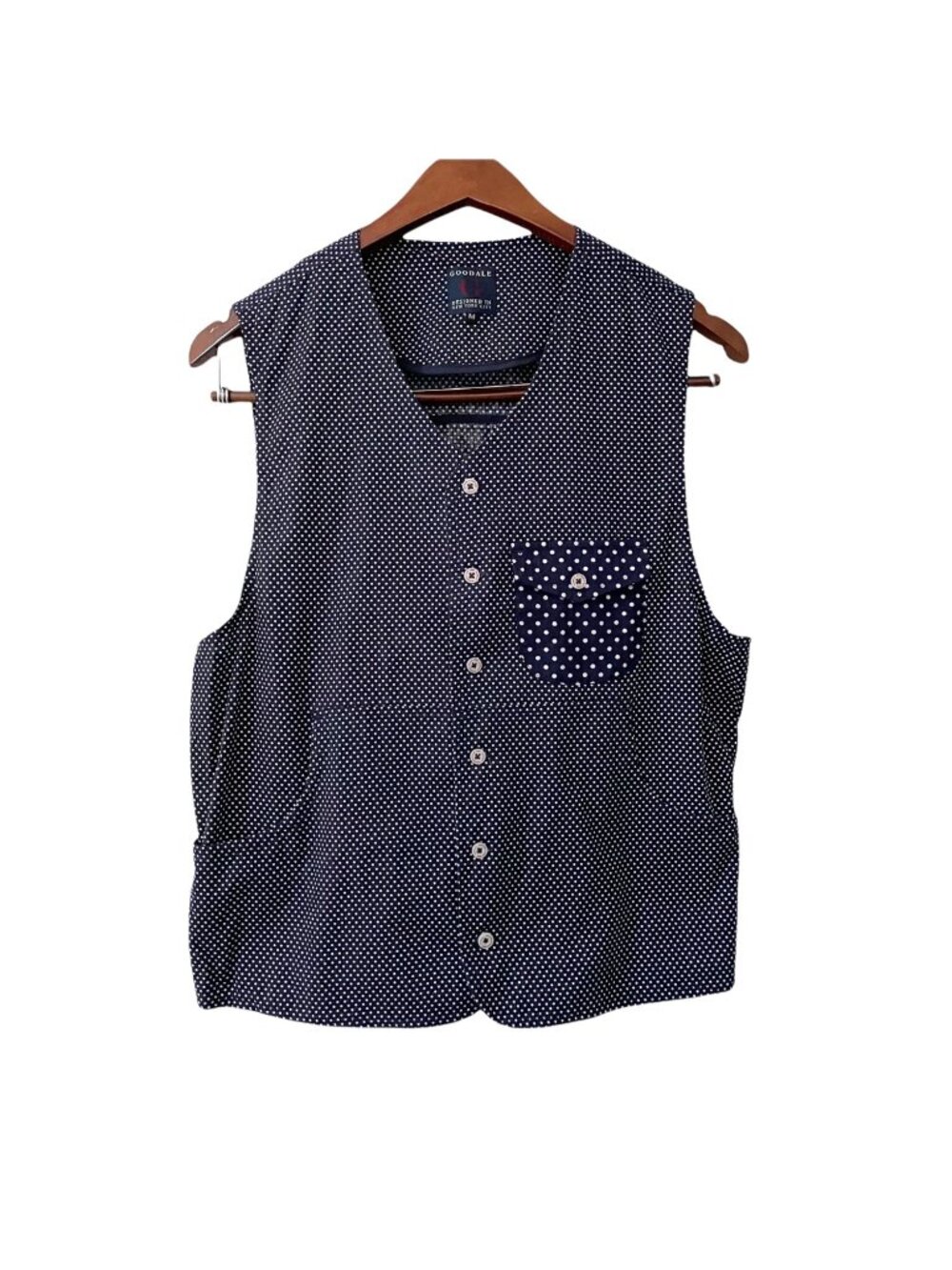 Goodale Blue White Polka Dot Button Up Formal Vest Mens Size Medium Suit Wear